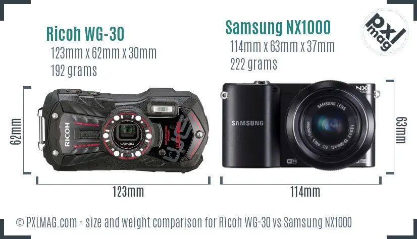 Ricoh WG-30 vs Samsung NX1000 size comparison