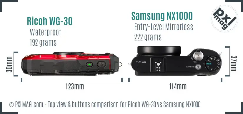Ricoh WG-30 vs Samsung NX1000 top view buttons comparison