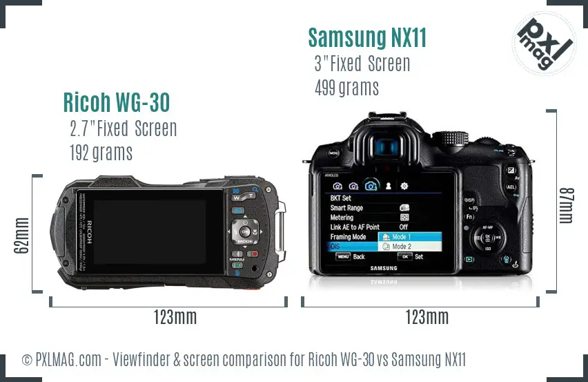 Ricoh WG-30 vs Samsung NX11 Screen and Viewfinder comparison