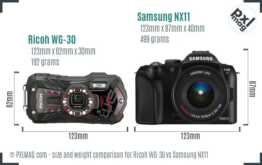 Ricoh WG-30 vs Samsung NX11 size comparison