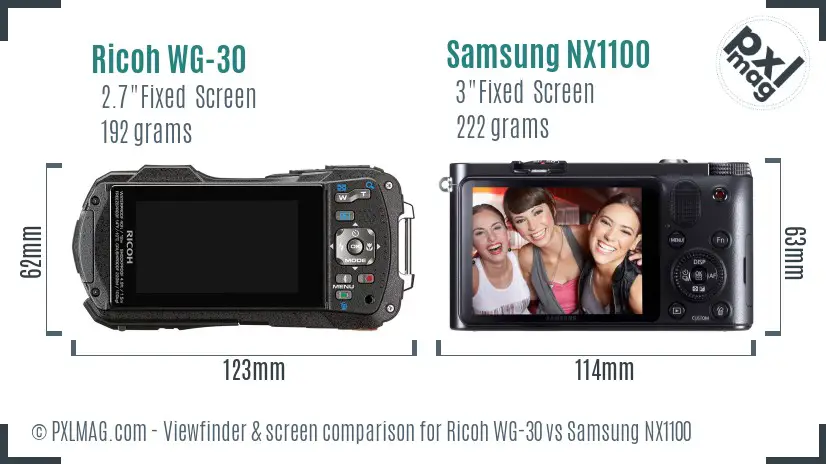 Ricoh WG-30 vs Samsung NX1100 Screen and Viewfinder comparison
