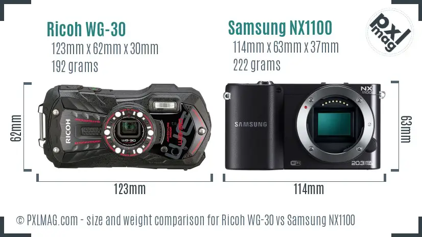 Ricoh WG-30 vs Samsung NX1100 size comparison