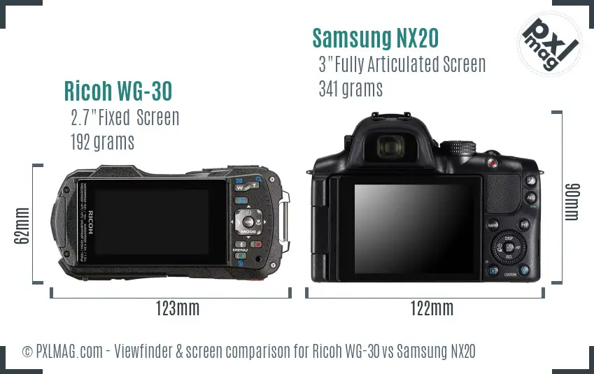 Ricoh WG-30 vs Samsung NX20 Screen and Viewfinder comparison