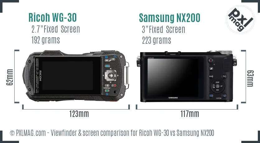 Ricoh WG-30 vs Samsung NX200 Screen and Viewfinder comparison