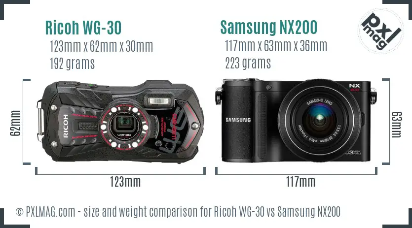 Ricoh WG-30 vs Samsung NX200 size comparison