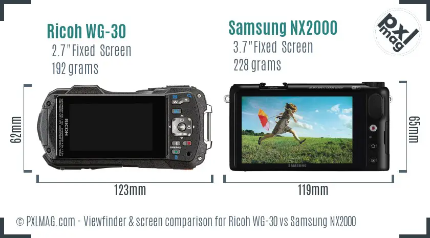 Ricoh WG-30 vs Samsung NX2000 Screen and Viewfinder comparison