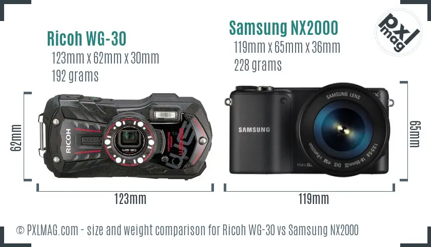 Ricoh WG-30 vs Samsung NX2000 size comparison