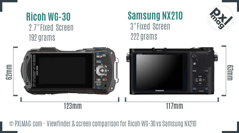 Ricoh WG-30 vs Samsung NX210 Screen and Viewfinder comparison