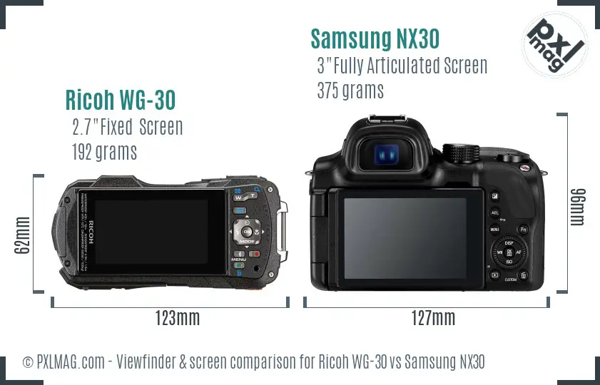 Ricoh WG-30 vs Samsung NX30 Screen and Viewfinder comparison
