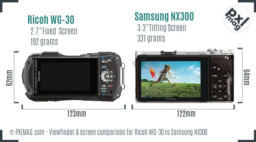 Ricoh WG-30 vs Samsung NX300 Screen and Viewfinder comparison