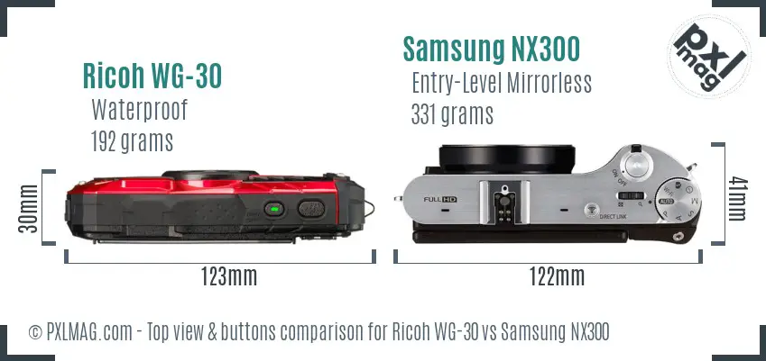 Ricoh WG-30 vs Samsung NX300 top view buttons comparison
