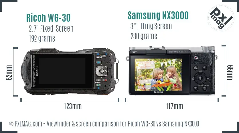 Ricoh WG-30 vs Samsung NX3000 Screen and Viewfinder comparison