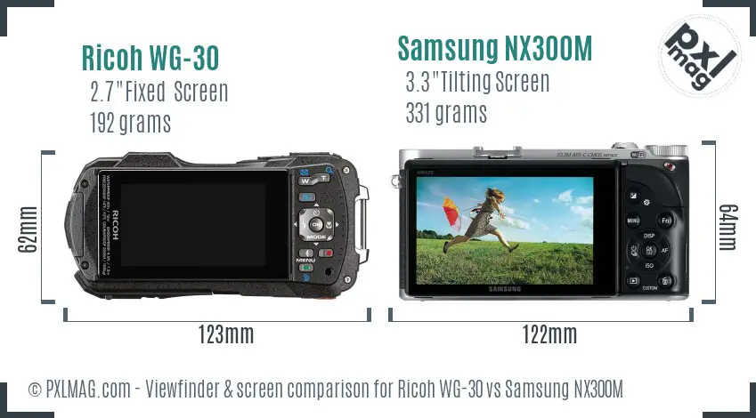 Ricoh WG-30 vs Samsung NX300M Screen and Viewfinder comparison