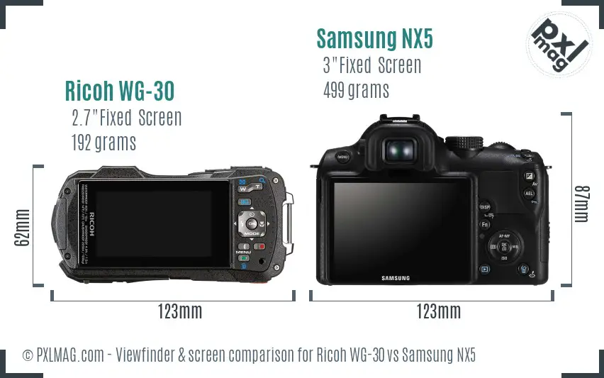 Ricoh WG-30 vs Samsung NX5 Screen and Viewfinder comparison