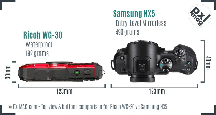 Ricoh WG-30 vs Samsung NX5 top view buttons comparison