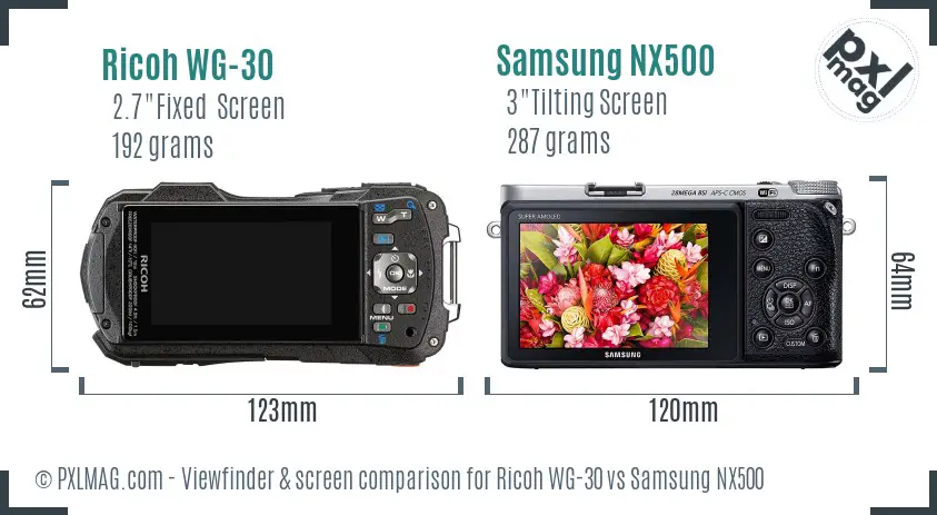 Ricoh WG-30 vs Samsung NX500 Screen and Viewfinder comparison