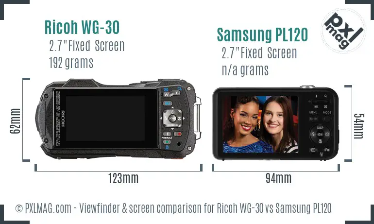 Ricoh WG-30 vs Samsung PL120 Screen and Viewfinder comparison