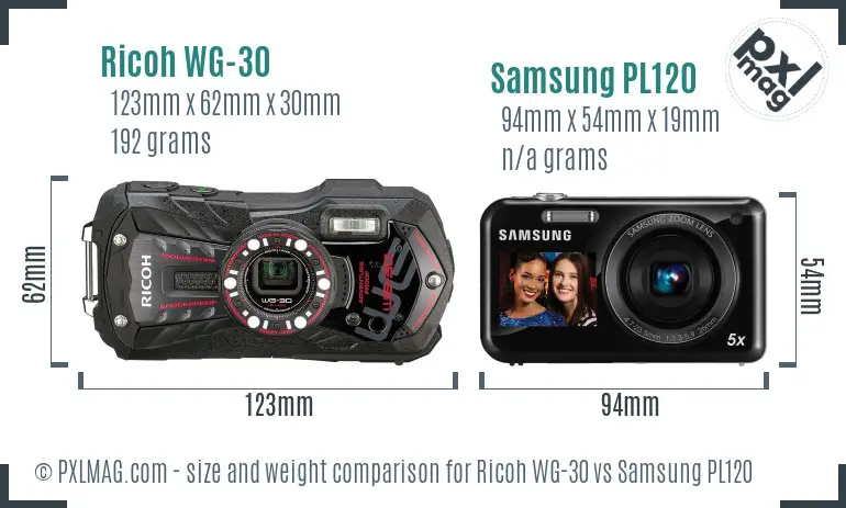 Ricoh WG-30 vs Samsung PL120 size comparison