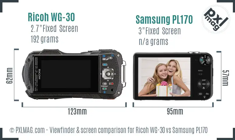 Ricoh WG-30 vs Samsung PL170 Screen and Viewfinder comparison