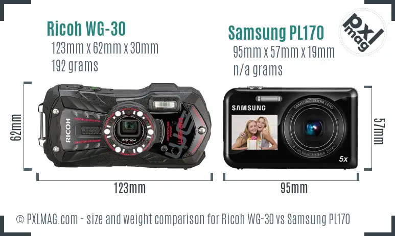 Ricoh WG-30 vs Samsung PL170 size comparison