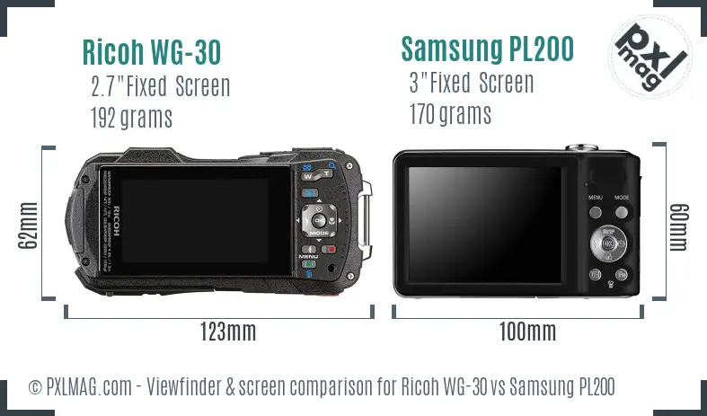Ricoh WG-30 vs Samsung PL200 Screen and Viewfinder comparison