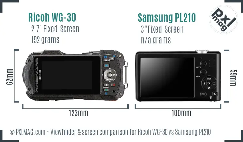 Ricoh WG-30 vs Samsung PL210 Screen and Viewfinder comparison