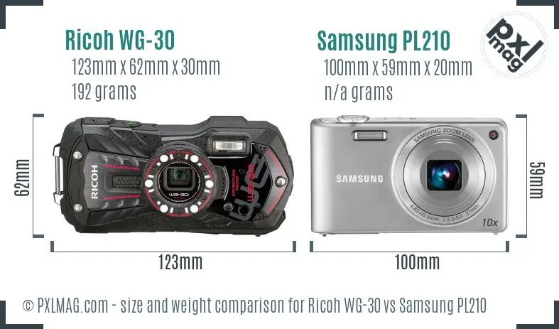 Ricoh WG-30 vs Samsung PL210 size comparison