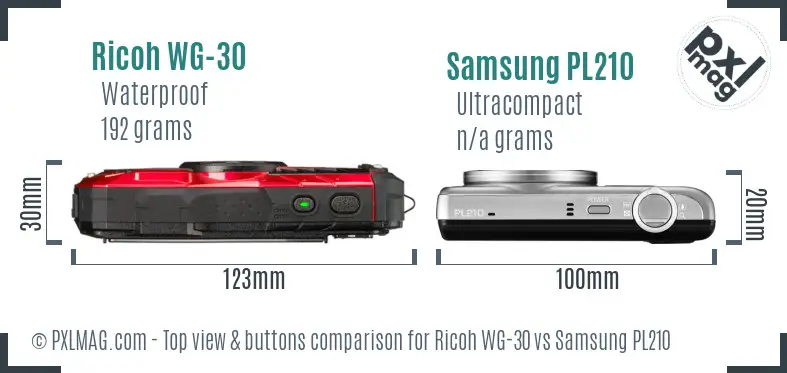 Ricoh WG-30 vs Samsung PL210 top view buttons comparison