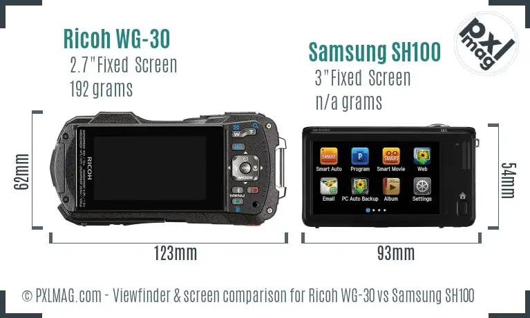 Ricoh WG-30 vs Samsung SH100 Screen and Viewfinder comparison