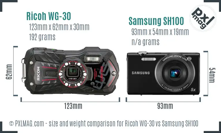 Ricoh WG-30 vs Samsung SH100 size comparison