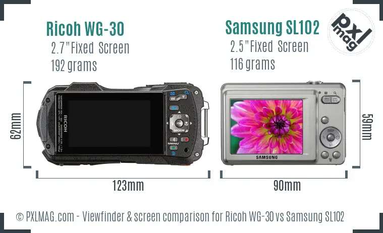 Ricoh WG-30 vs Samsung SL102 Screen and Viewfinder comparison