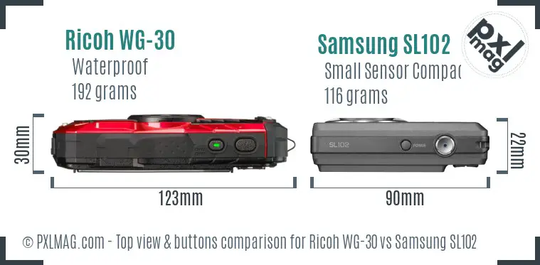 Ricoh WG-30 vs Samsung SL102 top view buttons comparison