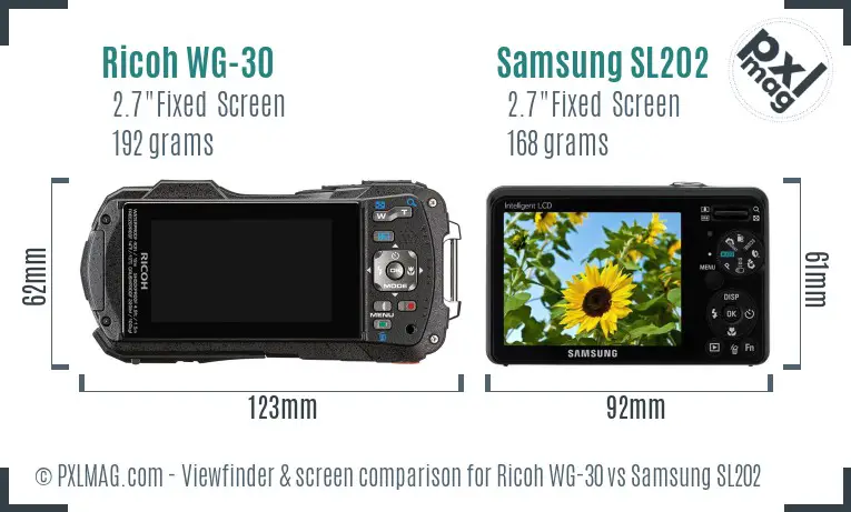 Ricoh WG-30 vs Samsung SL202 Screen and Viewfinder comparison