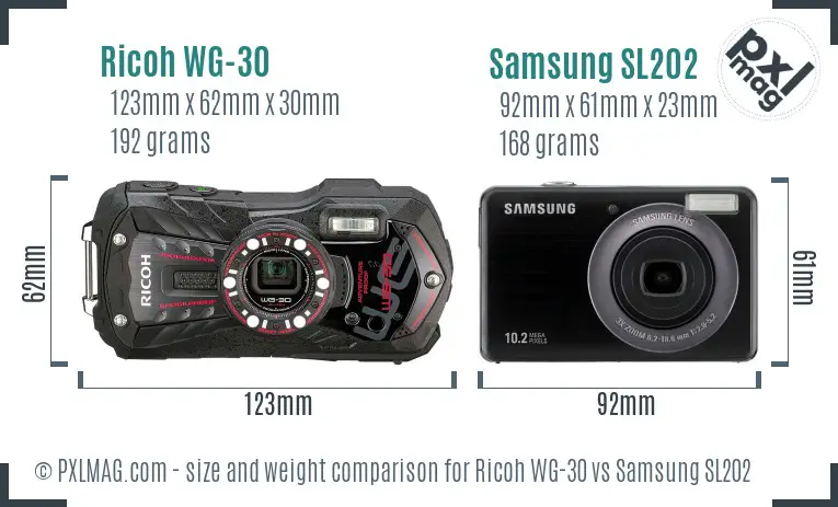 Ricoh WG-30 vs Samsung SL202 size comparison