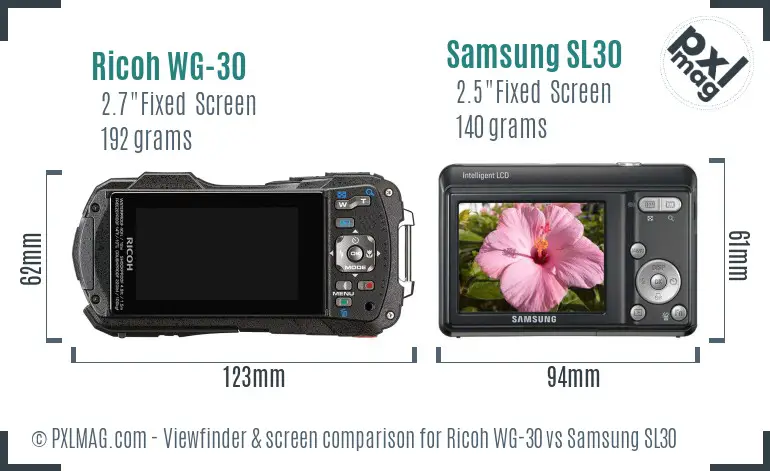 Ricoh WG-30 vs Samsung SL30 Screen and Viewfinder comparison