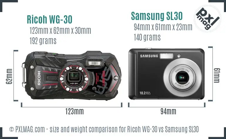 Ricoh WG-30 vs Samsung SL30 size comparison