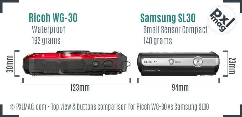 Ricoh WG-30 vs Samsung SL30 top view buttons comparison