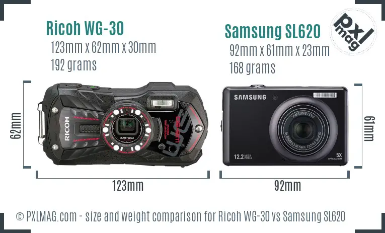 Ricoh WG-30 vs Samsung SL620 size comparison