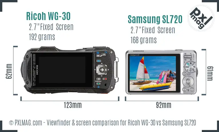 Ricoh WG-30 vs Samsung SL720 Screen and Viewfinder comparison