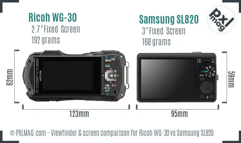 Ricoh WG-30 vs Samsung SL820 Screen and Viewfinder comparison