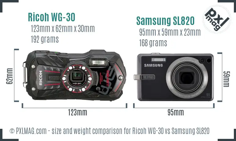 Ricoh WG-30 vs Samsung SL820 size comparison