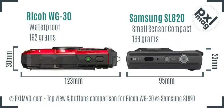 Ricoh WG-30 vs Samsung SL820 top view buttons comparison