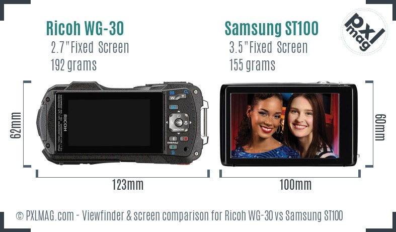 Ricoh WG-30 vs Samsung ST100 Screen and Viewfinder comparison