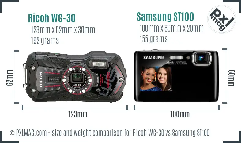 Ricoh WG-30 vs Samsung ST100 size comparison