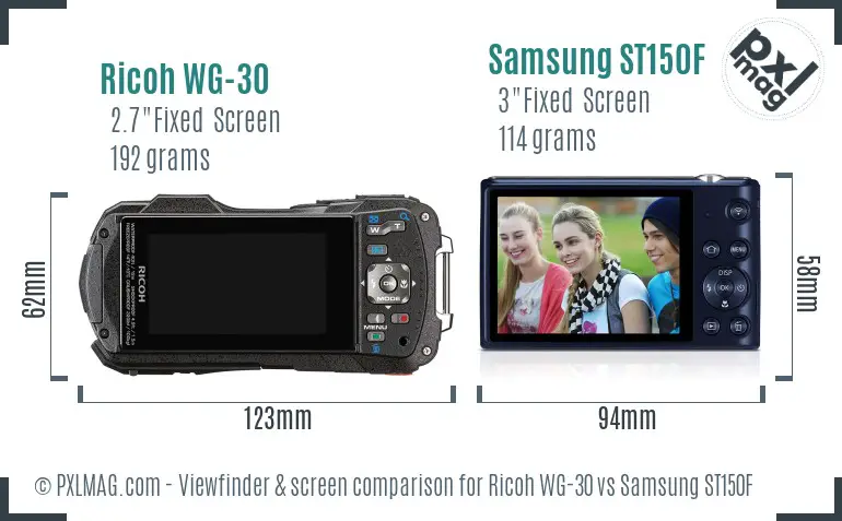 Ricoh WG-30 vs Samsung ST150F Screen and Viewfinder comparison