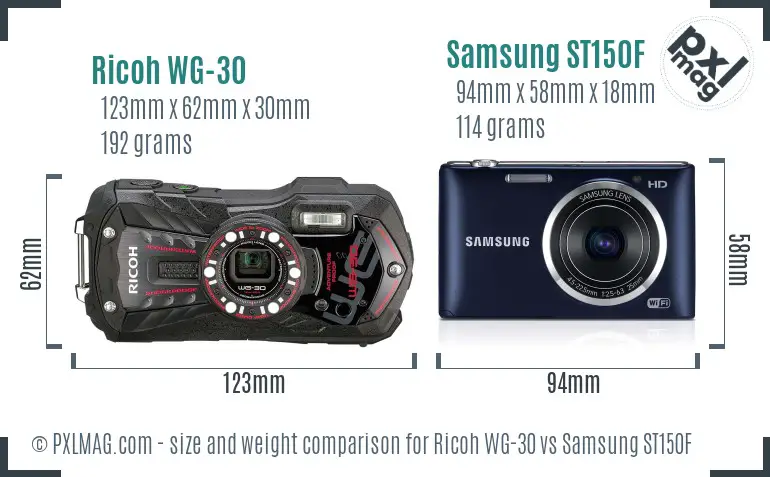 Ricoh WG-30 vs Samsung ST150F size comparison