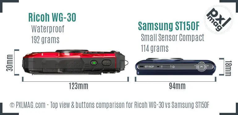 Ricoh WG-30 vs Samsung ST150F top view buttons comparison