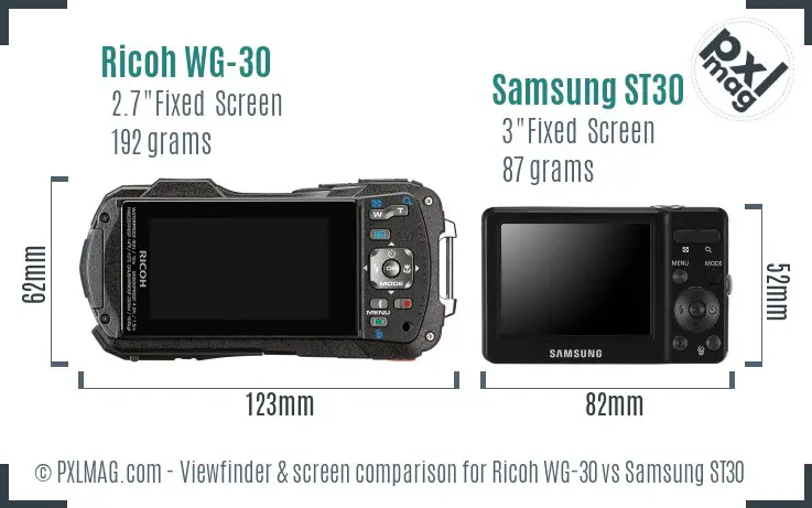 Ricoh WG-30 vs Samsung ST30 Screen and Viewfinder comparison