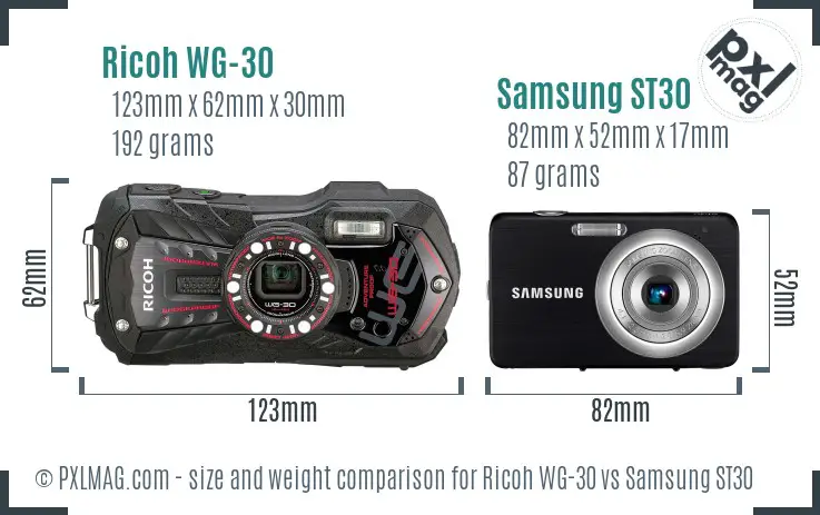 Ricoh WG-30 vs Samsung ST30 size comparison