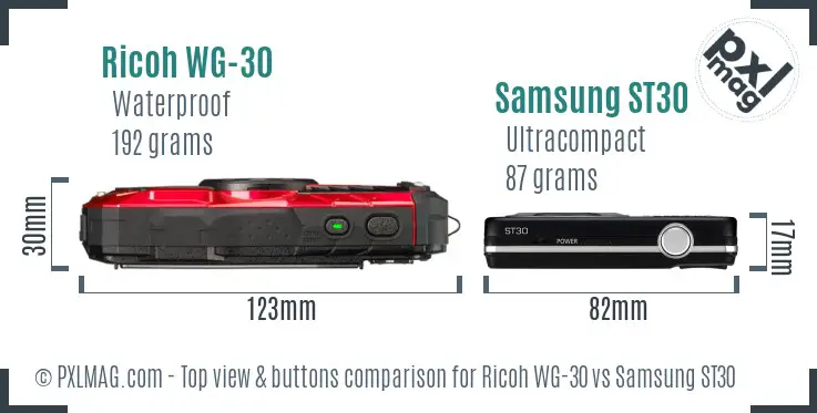 Ricoh WG-30 vs Samsung ST30 top view buttons comparison
